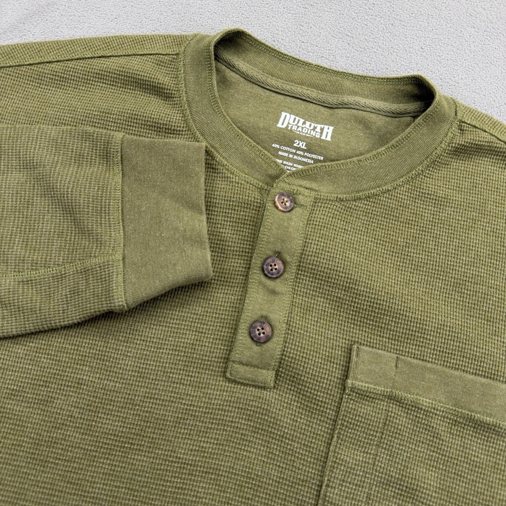 Duluth Trading Relaxed Fit Burly Thermal Long Sleeve Henley Mens 2XL Green